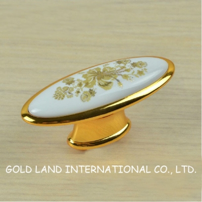 L60xW25xH30mm Free shipping zinc alloy be plating 24K golden ceramic furniture cabinet knob