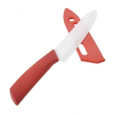 New 6" Ceramic Fruit Vegetable Kitchen Knife Knives with Blade Guard Protector (15.5 CM-Blade) Red
