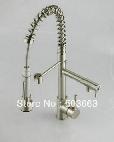 New Brushed Nickle 2 Water Jest Brass Kitchen Faucet Basin Sink Swivel Jets Spray Single Handle Mixer Tap S-804