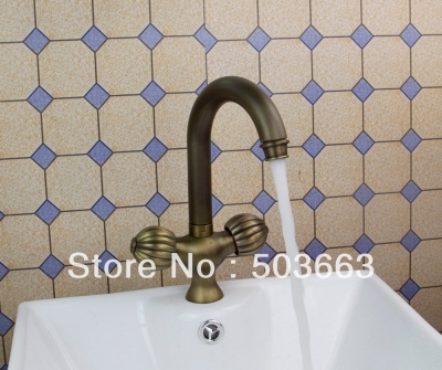 New Design Tall 11" Deck Mounted Antique Brass Bathroom Basin Sink Faucet Vanity Mixer Tap Crane S-155