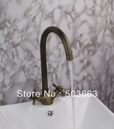 Promotions Tall 2 Handle Antique Brass Kitchen Sink Faucet Vanity Faucet Swivel Mixer Tap Crane S-159