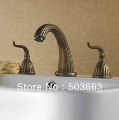 Wholesale 3 pcs Antique Brass Deck Mounted Bathroom Mixer Tap Bath Basin Sink Faucet L-192