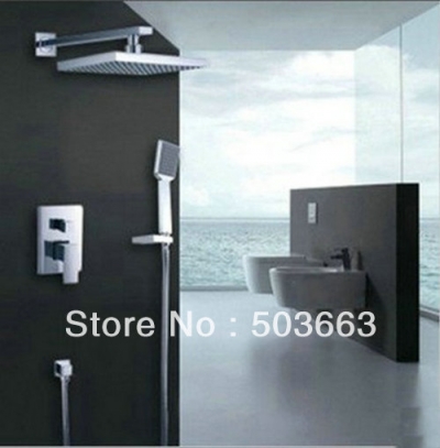 Wholesale 8" chrome square shower head valve handle spray hook wall mounted shower set S-647 [Shower Faucet Set 2361|]