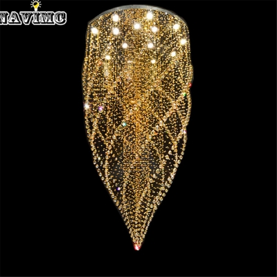 luxury spiral design long light modern crystal chandelier champagne lustre cristal led lamp dia60*h100cm staircase fixture [modern-pendant-light-7192]