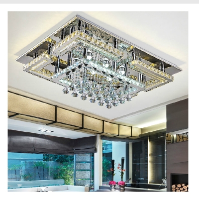 modern led rectangular flush mount crystal ceiling lights fixture for living room led wireless kitchen ceiling plafond lamp [15-crystal-ceiling-lights-7146]