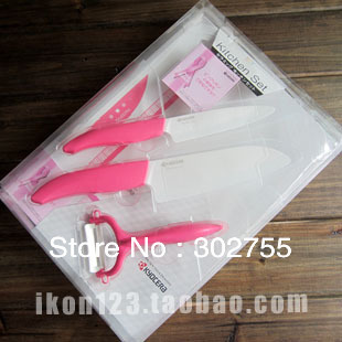 100% Original Brand Japan Kyocera Ceramic Knife 4 PCS Ceramic Knife Sets, by EMS Sent (Pink Handle)