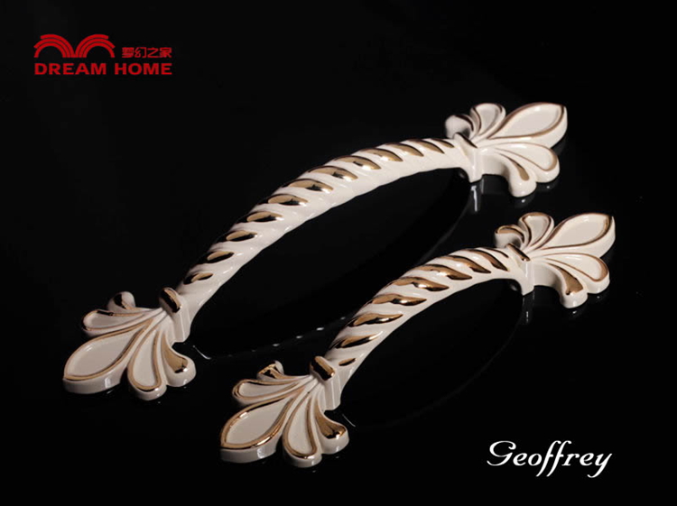 1056-96 96mm hole distance spiral ivory-white with inlaid gold antiqued alloy handles for drawer/wardrobe/cabinet