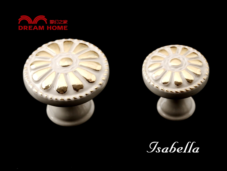 3054-22 single hole small round ivory-white with inlaid gold antiqued alloy knobs for drawer/cabinet