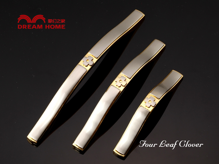 5011-128 128mm hole distance double-color gold antiqued alloy handles with four-leaf clover pattern for drawer/wardrobe
