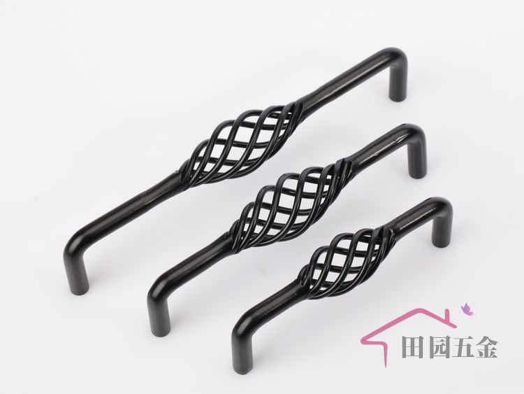 MU-96 96mm hole distance long banded bird-cage shaped black antiqued alloy handle for drawer/cupboard/cabinet