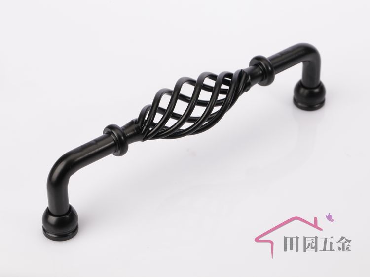 MUA-128 128mm hole distance long banded bird-cage shaped black antiqued alloy handle with foundation for drawer/cupboard/cabinet