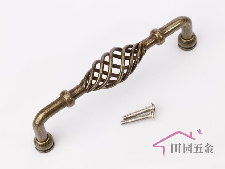 MUA-128Q 128mm hole distance long banded bird-cage shaped bronze antiqued alloy handle with foundation for drawer/cupboard/cabinet
