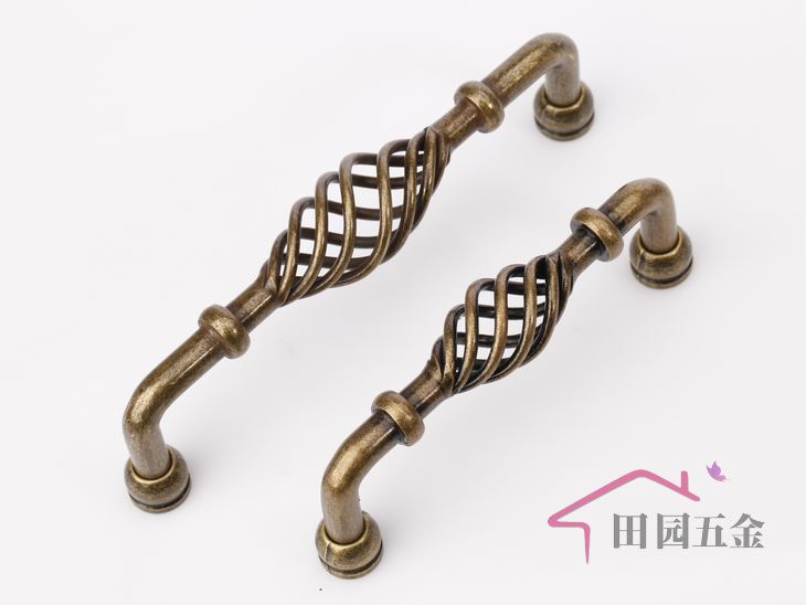 MUA-128Q 128mm hole distance long banded bird-cage shaped bronze antiqued alloy handle with foundation for drawer/cupboard/cabinet