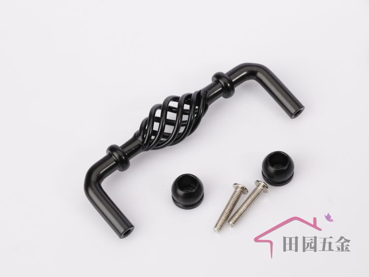 MUA-96 96mm hole distance long banded bird-cage shaped black antiqued alloy handle with foundation for drawer/cupboard/cabinet