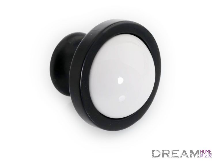 38mm diameter pure white with large black circle ceramic handle for drawer/wardrobe/cupboard/cabinet