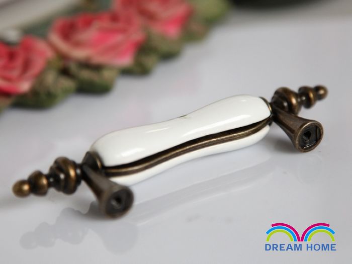 76mm hole distance long banded bronze ceramic handle with yellow rose pattern for drawer/wardrobe/cupboard/cabinet