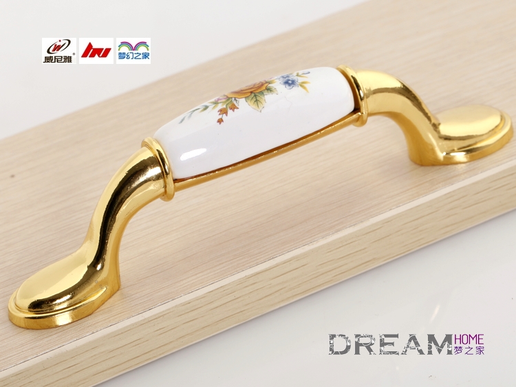 A42BGP 96mm long and flat bright golden yellow rose antiqued ceramic handle for drawer/wardrobe