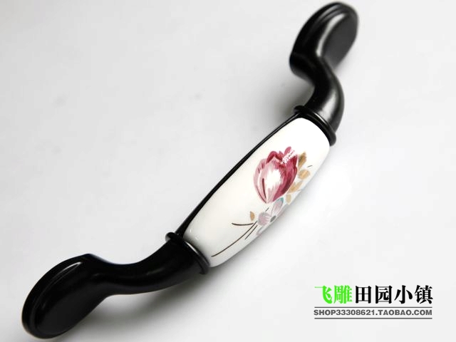 AA09BK 96mm large long and flat black tulip ceramic handle for wardrobe/cupboard/cabinet