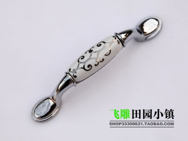 AA99PC 96mm grand large long and flat silver flower ceramic handles for cabinet door