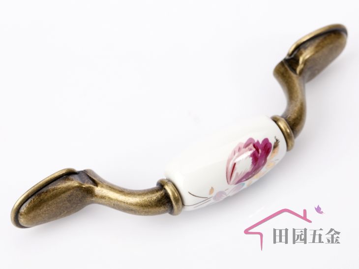 AB09AB 76mm long and flat bronze-colored tulip ceramic handle for drawer/wardrobe/cupboard