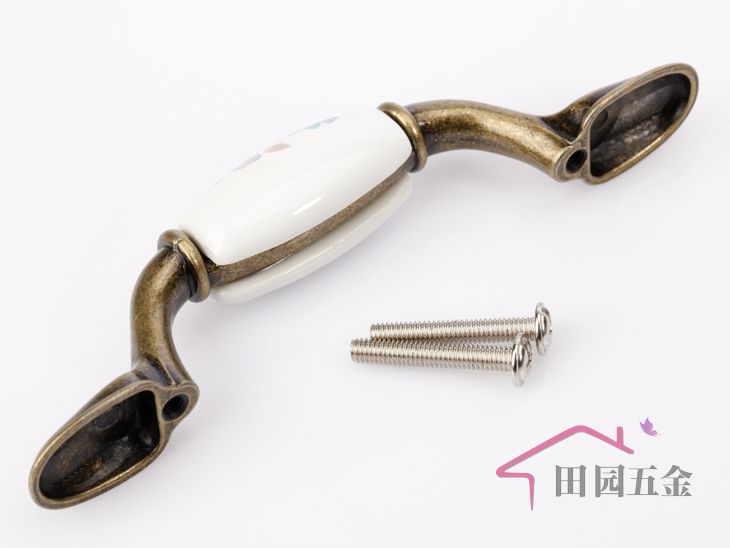 AB09AB 76mm long and flat bronze-colored tulip ceramic handle for drawer/wardrobe/cupboard