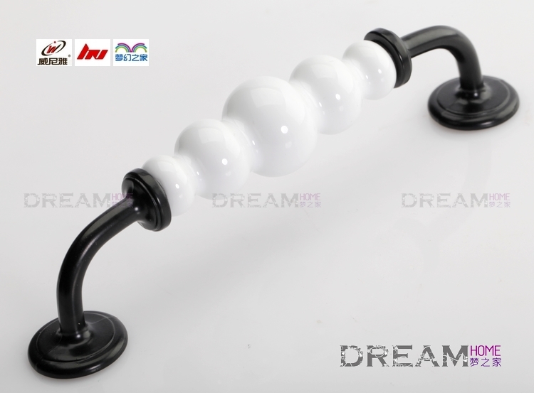 ABO-BK 128mm hole distance bridge-shaped black and white cucurbit ceramic handle for drawer/wardrobe/cabinet