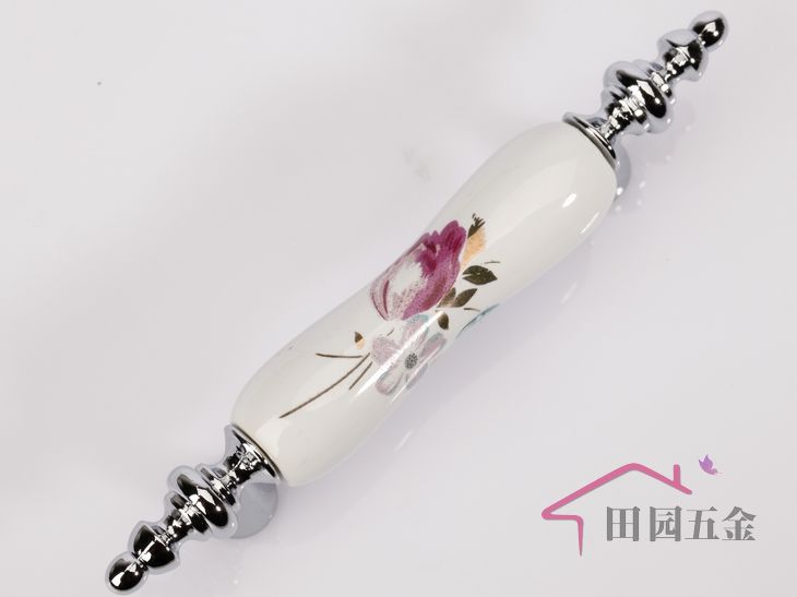 AD09PC 76mm long banded brilliant silvery tulip ceramic handle for drawer/wardrobe/cupboard