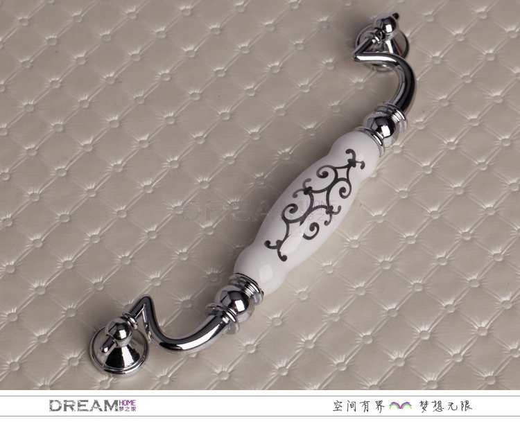 AE99PC 156mm grand long hanging silver flower ceramic handle for cabinet door