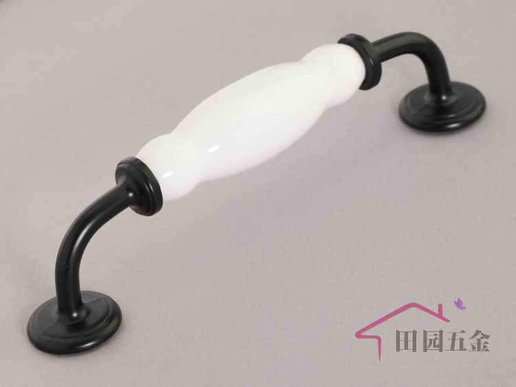 AI00B 128mm hole distance bridge-shaped black and white ceramic handle for drawer/wardrobe/cupboard/cabinet