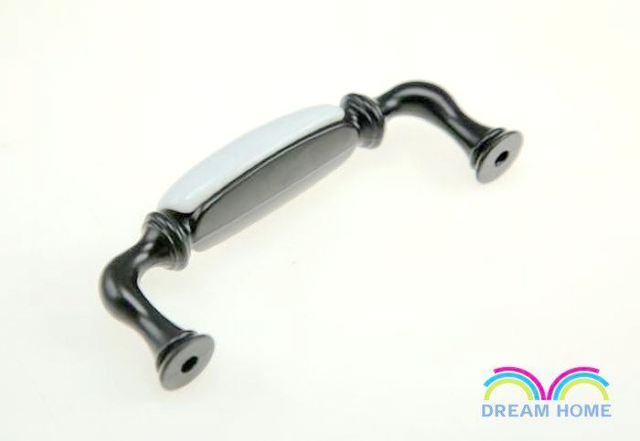 AJ00B 96mm hole distance long and bend black and white ceramic handle for drawer/wardrobe/cupboard/cabinet