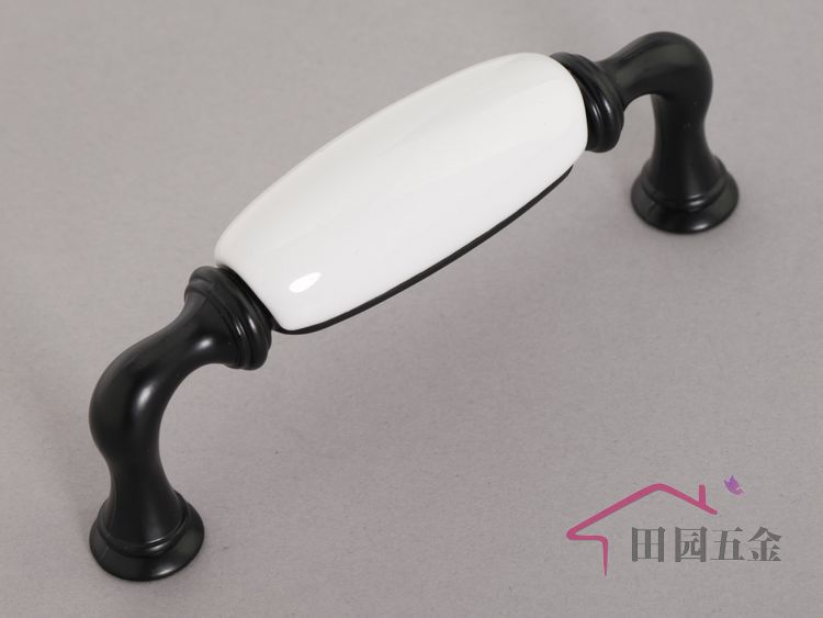 AJ00B 96mm hole distance long and bend black and white ceramic handle for drawer/wardrobe/cupboard/cabinet