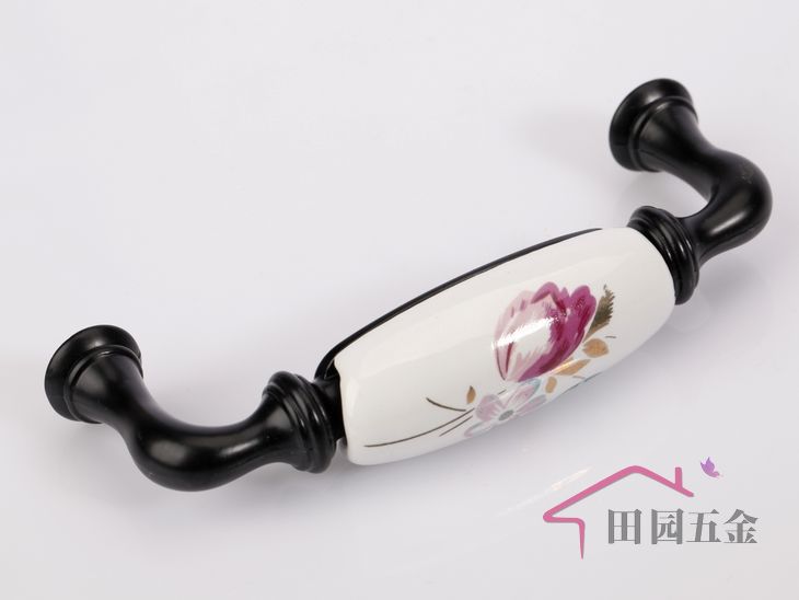 AJ09BK 96mm long and bend black tulip ceramic handle for wardrobe/cupboard/cabinet