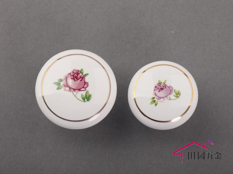 AP-01 large round with pink rose and golden circle ceramic knob for drawer/cupboard/cabinet