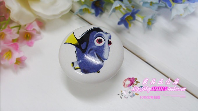 AP30 single hole large round Finding Nemo cartoon ceramic knobs with smiling Dory for drawer/wardrobe