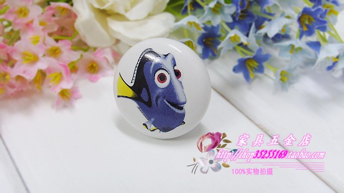 AP30 single hole large round Finding Nemo cartoon ceramic knobs with smiling Dory for drawer/wardrobe