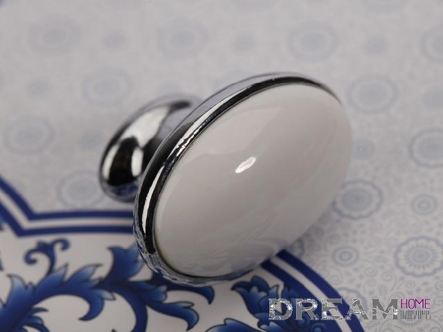 AT00 single hole small pure white oval ceramic knobs with silvery edge for drawer/wardrobe/cupboard/cabinet