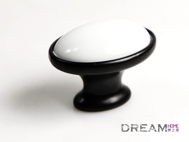AT00B small oval pure white ceramic knob with black circle for drawer/cabinet