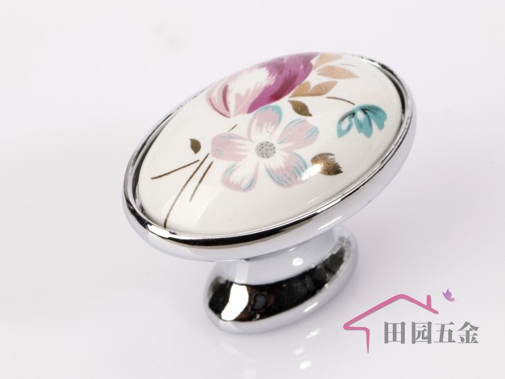 AT09PC small oval brilliant silvery tulip ceramic handle for drawer/wardrobe/cupboard