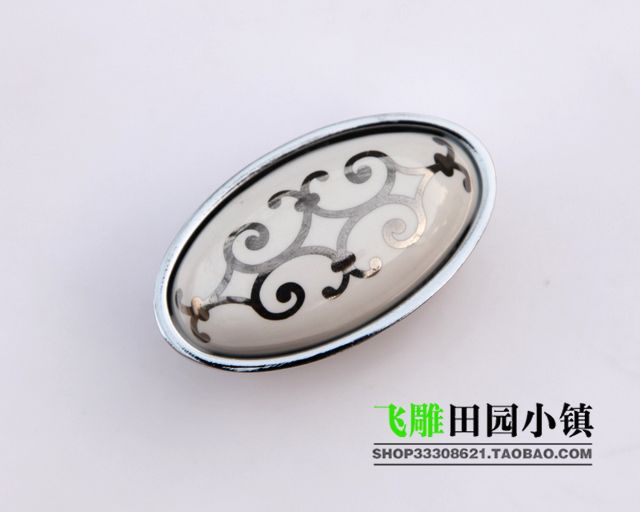 AU99PC 22mm grand oval silver flower and silver luster ceramic handles for cabinet door