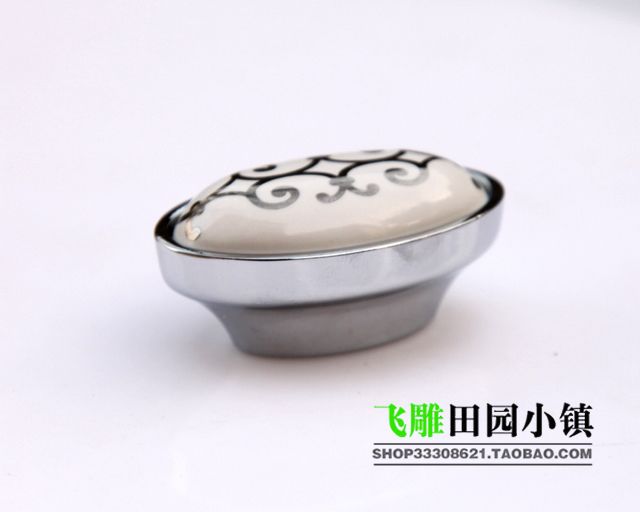AU99PC 22mm grand oval silver flower and silver luster ceramic handles for cabinet door