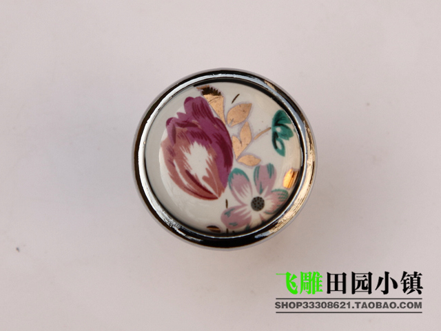 AY09PC 32mm diameter small round brilliant silvery tulip ceramic handle for drawer/wardrobe/cupboard