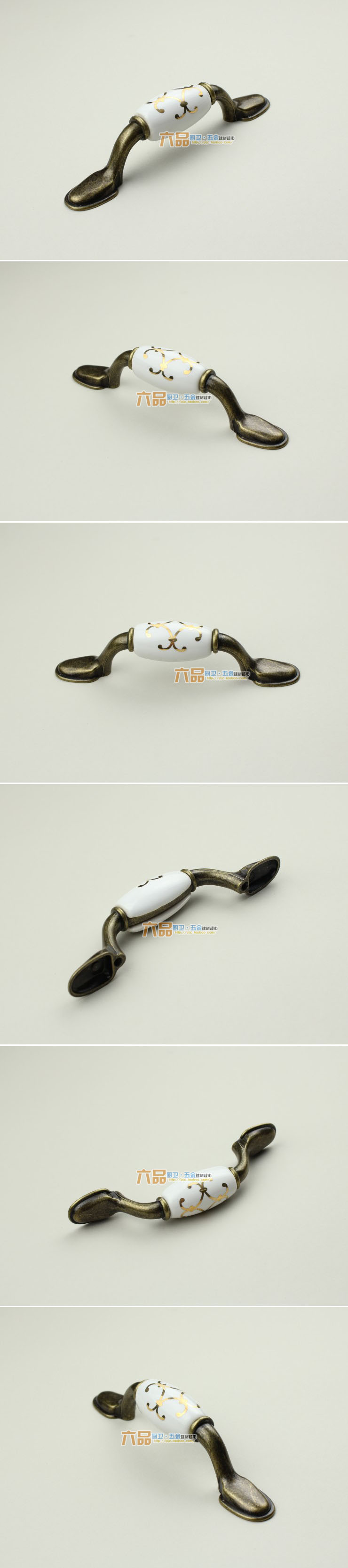 B88AB 76mm hole distance long and flat bronze antiqued ceramic handle with golden flower for drawer/cupboard/cabinet