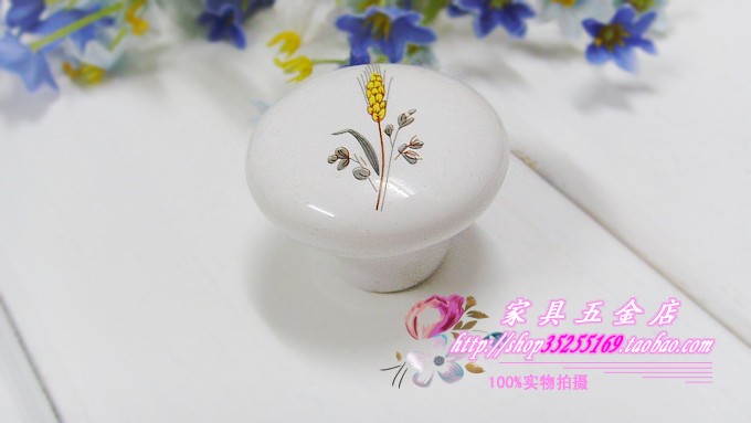 C051C131 38mm diameter large round ceramic knob with wheat pattern for wardrobe/cupboard/shoe cabinet/drawer