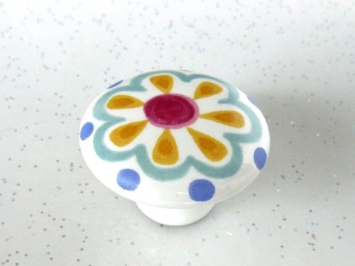 C51W51 single hole large round cartoon ceramic handle with sunflower for wardrobe/cupboard/shoe cabinet/drawer