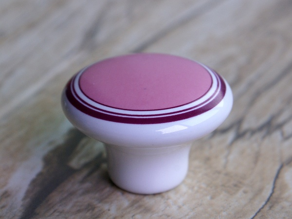 C51W65 single hole large round pink ceramic knob with two circles for wardrobe/cupboard/shoe cabinet/drawer
