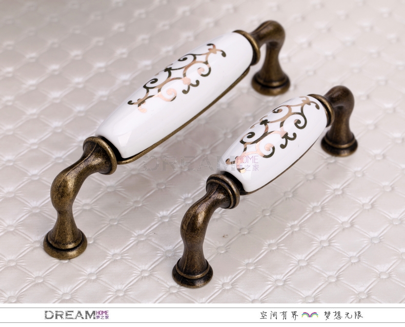 MAJ88AB 96mm grand long and bend bronze-colored archaic golden flower ceramic handle for cabinet door