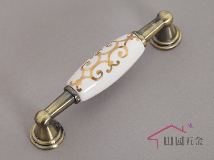 MH8238QG 96mm grand small long banded bronze golden flower ceramic handle for drawer/wardrobe/cupboard/cabinet