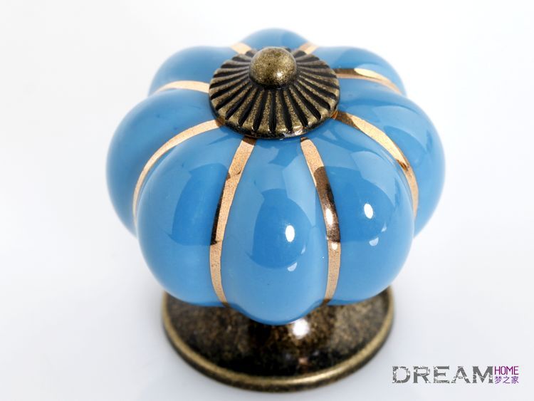 NG88B 40mm diameter blue spun gold bronze pumpkin cartoon ceramic knob for drawer/wardrobe/cupboard