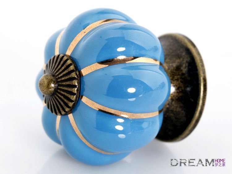 NG88B 40mm diameter blue spun gold bronze pumpkin cartoon ceramic knob for drawer/wardrobe/cupboard
