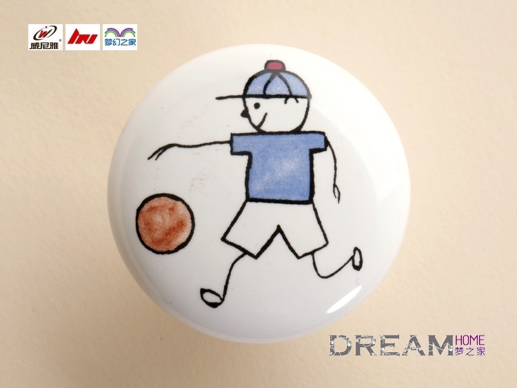 single hole cartoon ceramic knob with basketball boy pattern for drawer/wardrobe/shoe cabinet